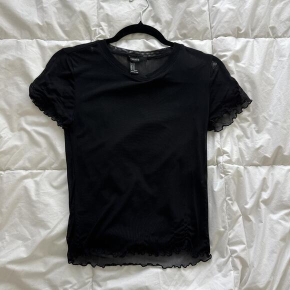 Forever 21 Tops - Black mesh top with ruffle